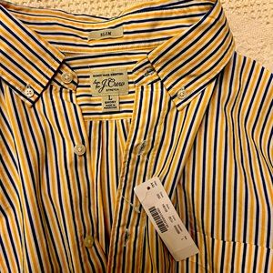 Brand new J Crew striped button down casual shirt Size Large yellow blue